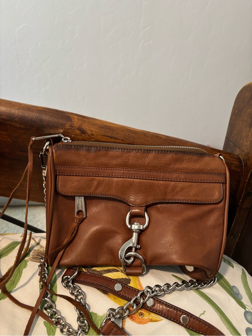Rebecca Minkoff Brown Leather Crossbody with Silver Chain